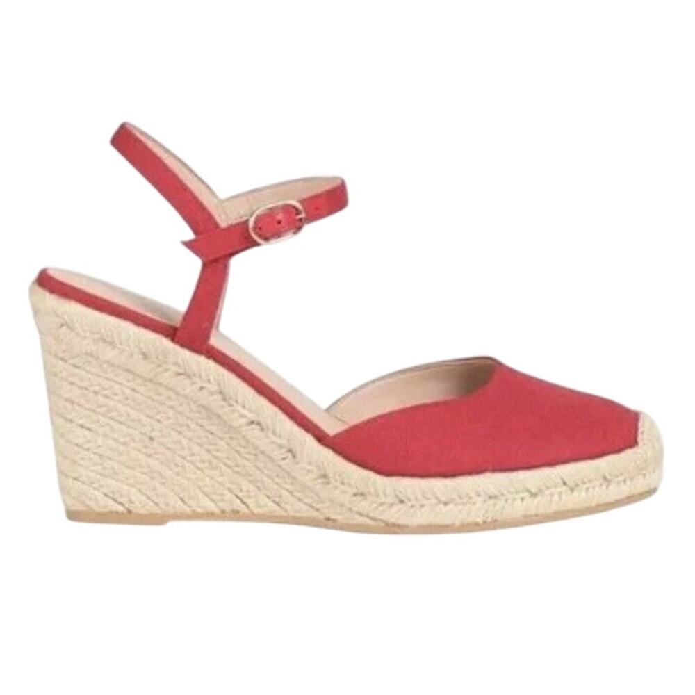 Stuart Weitzman Mykonos Sandals Closed-toe Espadrille Wedge Ankle Strap Red 10